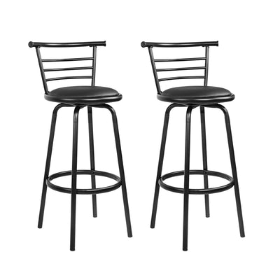 Artiss Set of 2 PU Leather Bar Stools - Black and Steel_30279