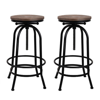 Artiss Set of 2 Bar Stool Industrial Round Seat Wood Metal - Black and Brown_36643