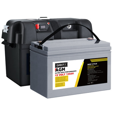 Giantz 120Ah Deep Cycle Battery & Battery Box 12V AGM Marine Sealed Power Solar_35970
