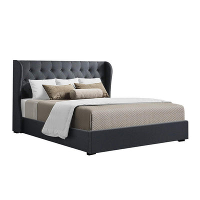 Artiss Issa Bed Frame Fabric Gas Lift Storage - Charcoal Queen_32924