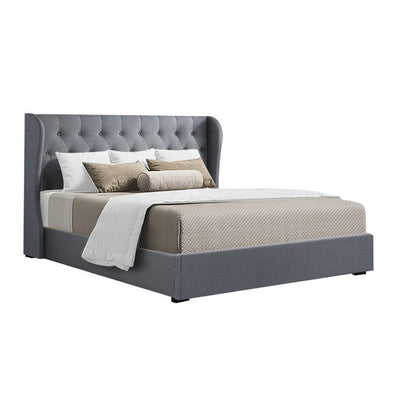 Artiss Issa Bed Frame Fabric Gas Lift Storage - Grey Queen_34442