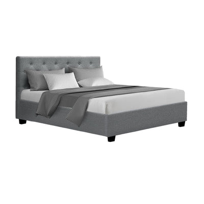 Artiss Vila Bed Frame Fabric Gas Lift Storage - Grey Double_31979