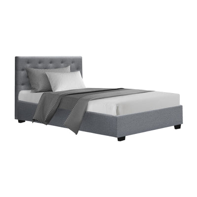 Artiss Vila Bed Frame Fabric Gas Lift Storage - Grey King Single_34880