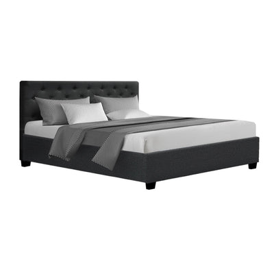 Artiss Vila Bed Frame Fabric Gas Lift Storage - Charcoal Queen_33023