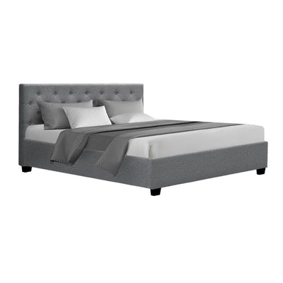 Artiss Vila Bed Frame Fabric Gas Lift Storage - Grey Queen_30561