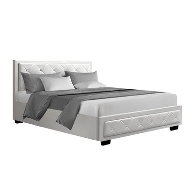 Artiss Tiyo Bed Frame PU Leather Gas Lift Storage - White Double_34889