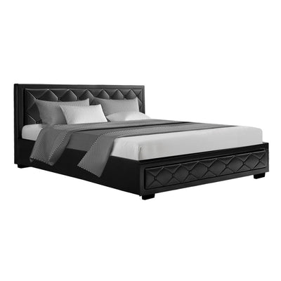 Artiss Tiyo Bed Frame PU Leather Gas Lift Storage - Black King_34940