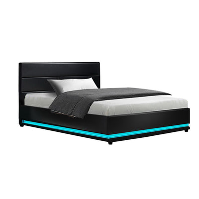 Artiss RGB LED Bed Frame King Single Size Gas Lift Base Storage Leather LUMI _49495