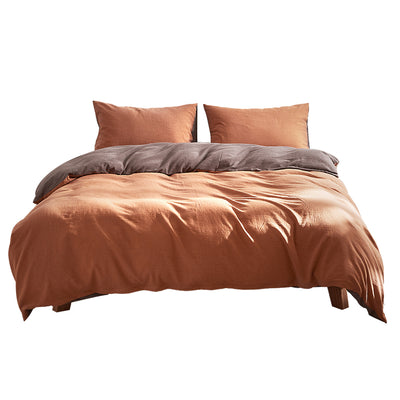 Cosy Club Quilt Cover Set Cotton Duvet Double Orange Brown_18302