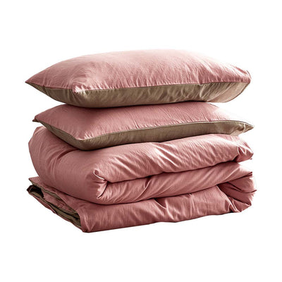 Cosy Club Washed Cotton Quilt Set Pink Brown King_18916