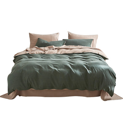 Cosy Club Quilt Cover Set Cotton Duvet Queen Green Beige_18311