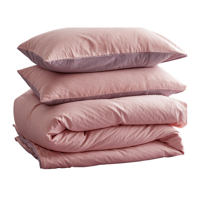 Cosy Club Washed Cotton Quilt Set Pink Purple Queen_18919