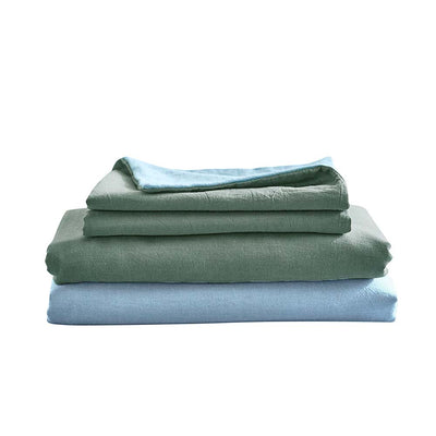 Cosy Club Washed Cotton Sheet Set Green Blue Double_18923