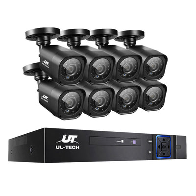 UL-TECH 8CH 5 IN 1 DVR CCTV Security System Video Recorder /w 8 Cameras 1080P HDMI Black_13510