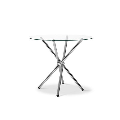 Artiss Round Dining Table 4 Seater 90cm Tempered Glass Clear Chrome Steel Legs Cross Cafe Kitchen Tables_32366