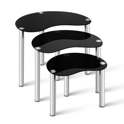 Artiss Set Of 3 Glass Coffee Tables - Black_13030