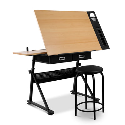 Artiss Tilt Drafting Table Stool Set - Natural & Black_32719