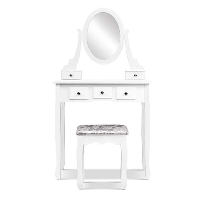 Artiss Dressing Table Stool Set Mirror Drawers Makeup Cabinet Storage Desk White_35478