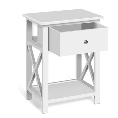 Bedside Table Coffee Side Cabinet Drawer Wooden White_10792