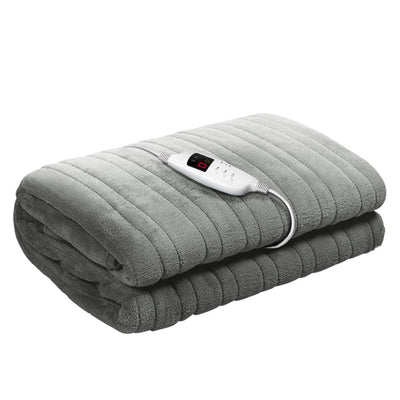 Giselle Bedding Heated Electric Throw Rug Fleece Sunggle Blanket Washable Silver_14037