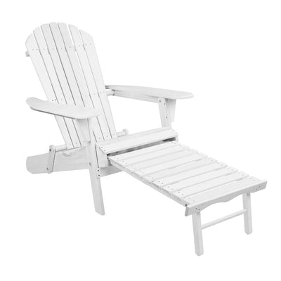 Gardeon Adirondack Beach Chair with Ottoman - White_33435