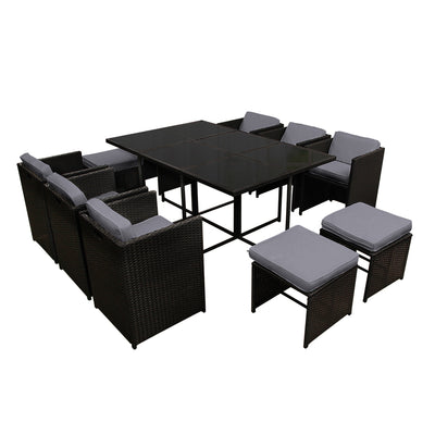 Gardeon 11 Piece PE Wicker Outdoor Dining Set - Black_30361