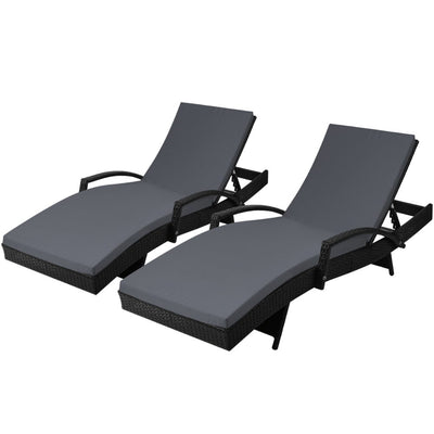 Gardeon Set of 2 Outdoor Sun Lounge Chair with Cushion - Black_33039