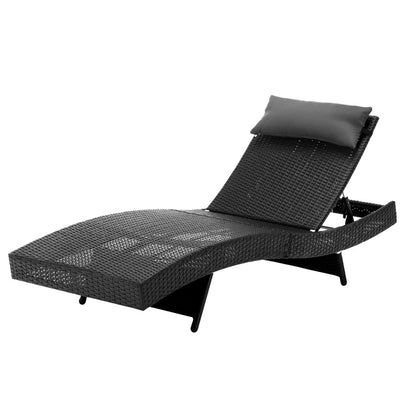 Gardeon Outdoor Wicker Sun Lounge - Black_10459