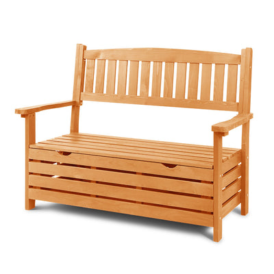 Gardeon Outdoor Storage Bench Box Wooden Garden Chair 2 Seat Timber Furniture_30366