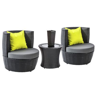 Gardeon 4 Piece PE Wicker Outdoor Set - Black_30169