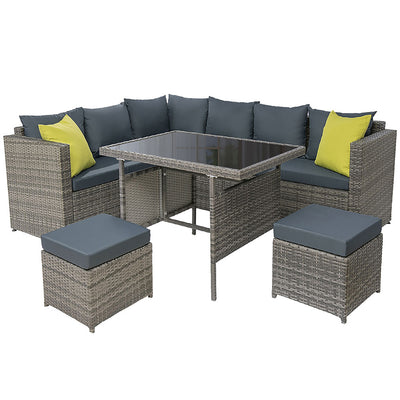 Gardeon Outdoor Furniture Patio Set Dining Sofa Table Chair Lounge Garden Wicker Grey_34982