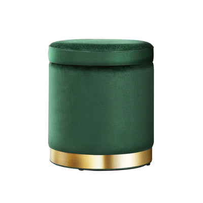 Artiss Storage Ottoman Foot Stool Round Velvet Foot Rest Pouffe Footstool Green_18354