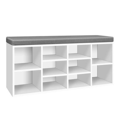 Artiss Fabric Shoe Bench with Storage Cubes - White_32209