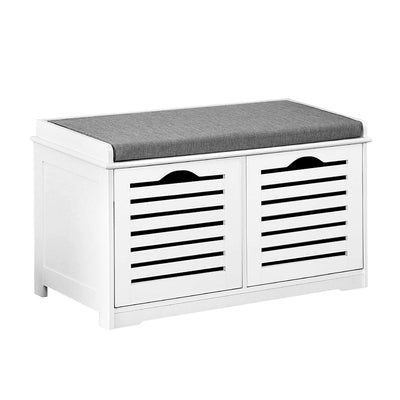 Artiss Fabric Shoe Bench with Drawers - White & Grey_32256