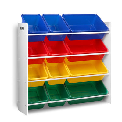 Keezi 12 Plastic Bins Kids Toy Organiser Box Bookshelf Storage Children Rack_12438