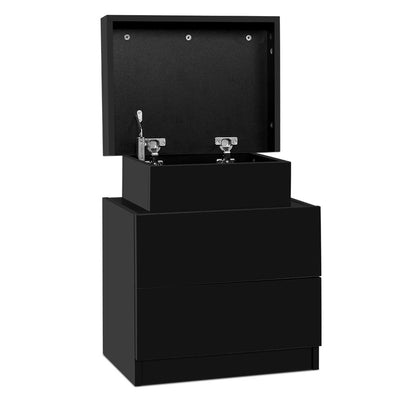 Artiss Bedside Tables 2 Drawers Side Table Storage Nightstand Black Bedroom Wood_35553