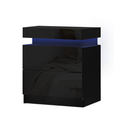 Artiss Bedside Tables Side Table Drawers RGB LED High Gloss Nightstand Black_35420