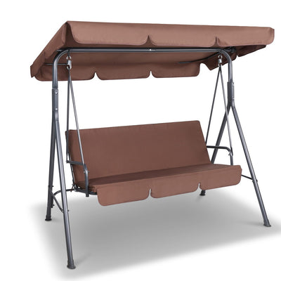 Gardeon 3 Seater Outdoor Canopy Swing Chair - Coffee_32592