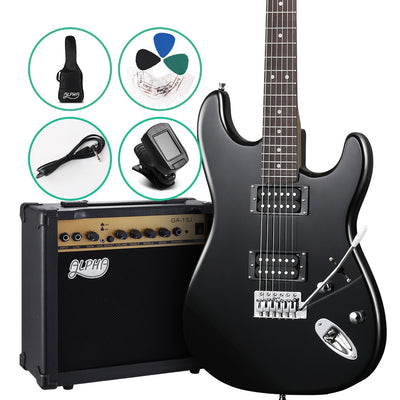 Alpha Electric Guitar And AMP Music String Instrument Rock Black Carry Bag Steel String_35928