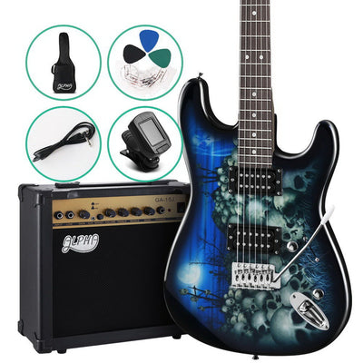 Alpha Electric Guitar And AMP Music String Instrument Rock Blue Carry Bag Steel String_35929