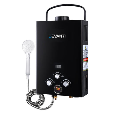 Devanti Outdoor Portable Gas Water Heater 8LPM Camping Shower Black_14470