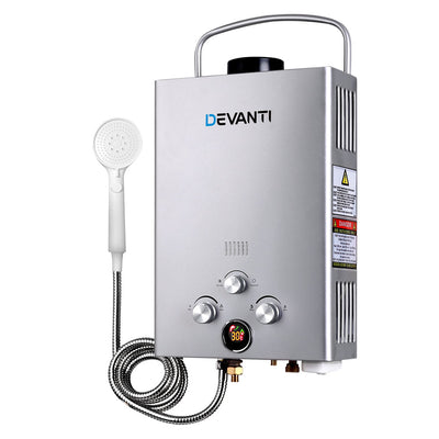 Devanti Outdoor Portable Gas Water Heater 8LPM Camping Shower Silver_12266