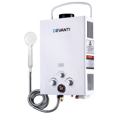 Devanti Portable Gas Water Heater 8LPM Outdoor Camping Shower White_12265