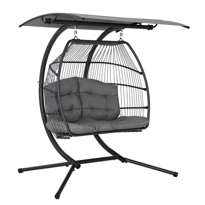 Gardeon Outdoor Furniture Lounge Hanging Swing Chair Egg Hammock Stand Rattan Wicker Grey_38103