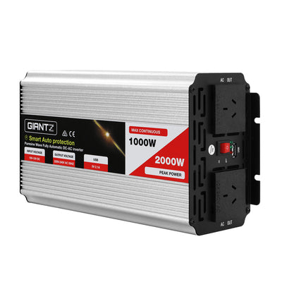 Giantz Power Inverter 1000W or 2000W Pure Sine Wave 12V-240V Camping Boat Caravan_12280