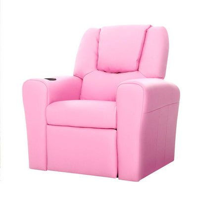 Keezi Kids Recliner Chair Pink PU Leather Sofa Lounge Couch Children Armchair_10284