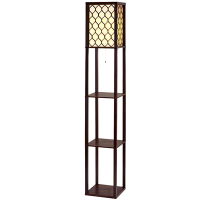 Artiss Floor Lamp LED Storage Shelf Standing Vintage Wood Light Reading Bedroom_14425