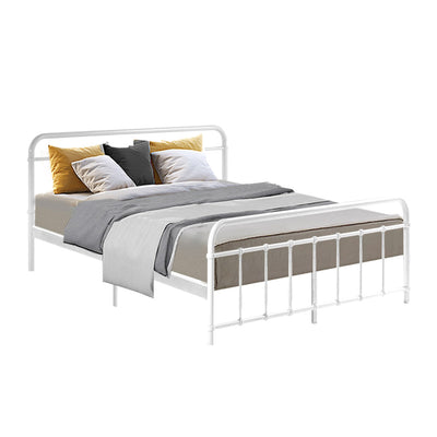 Artiss LEO Metal Bed Frame - Queen (White)_36409