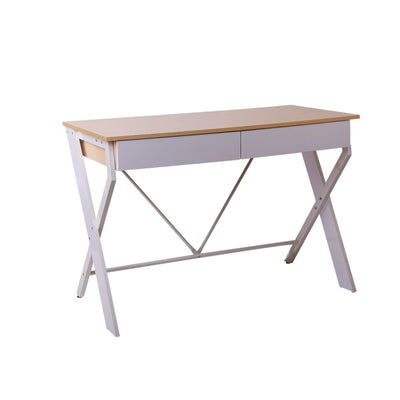 Artiss Metal Desk with Drawer - White with Oak Top_32935