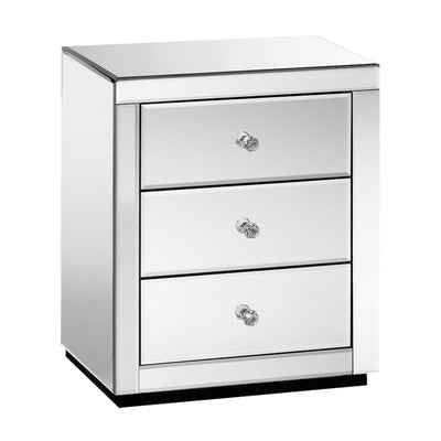 Artiss Mirrored Bedside Table Drawers Furniture Mirror Glass Presia Silver_34061